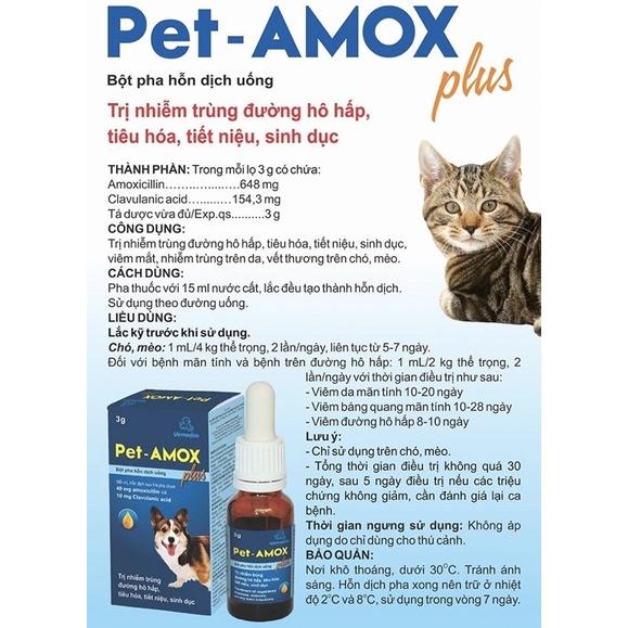 1 lọ PET - AMOX plus dùng cho bệnh hô hấp trên chó mèo