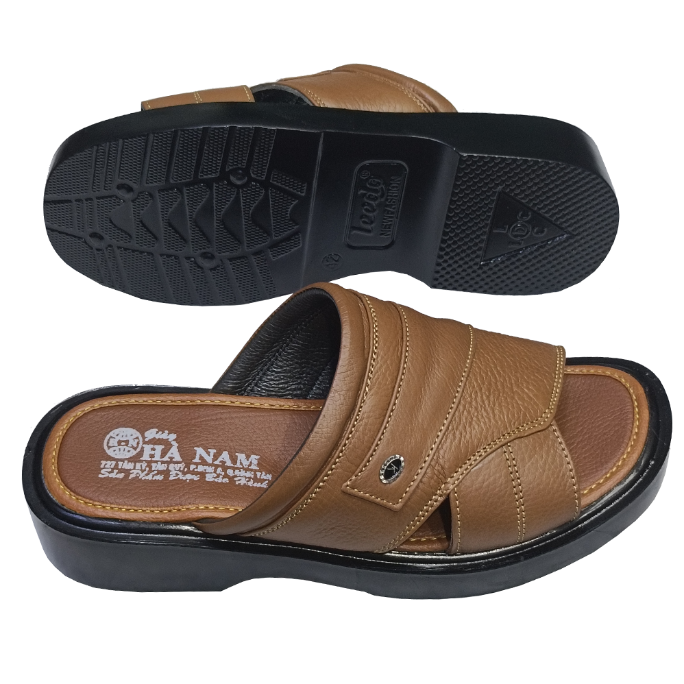 Dép Nam Quai Ngang Da Bò Thật HÀ NAM Đế Cao Dành Cho Người Thấp DNA2133