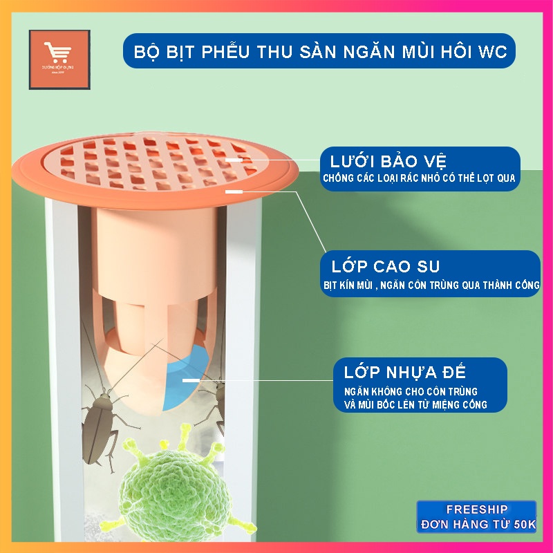 Bịt cống chặn mùi hôi cống. Bộ nắp phễu thoát sàn chống trào ngược ngăn côn trùng khử mùi đường