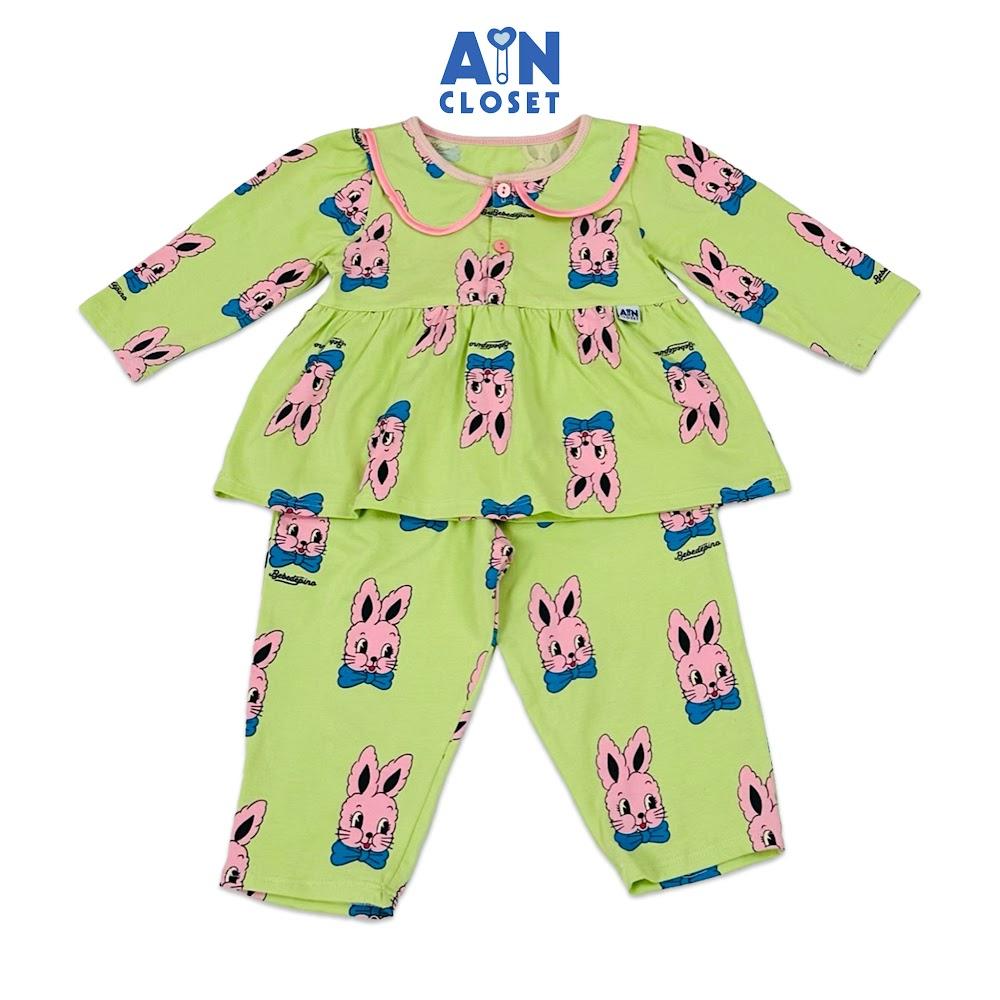 Bộ quần áo Dài bé gái họa tiết Thỏ Xanh thun cotton - AICDBGN8WUTC - AIN Closet