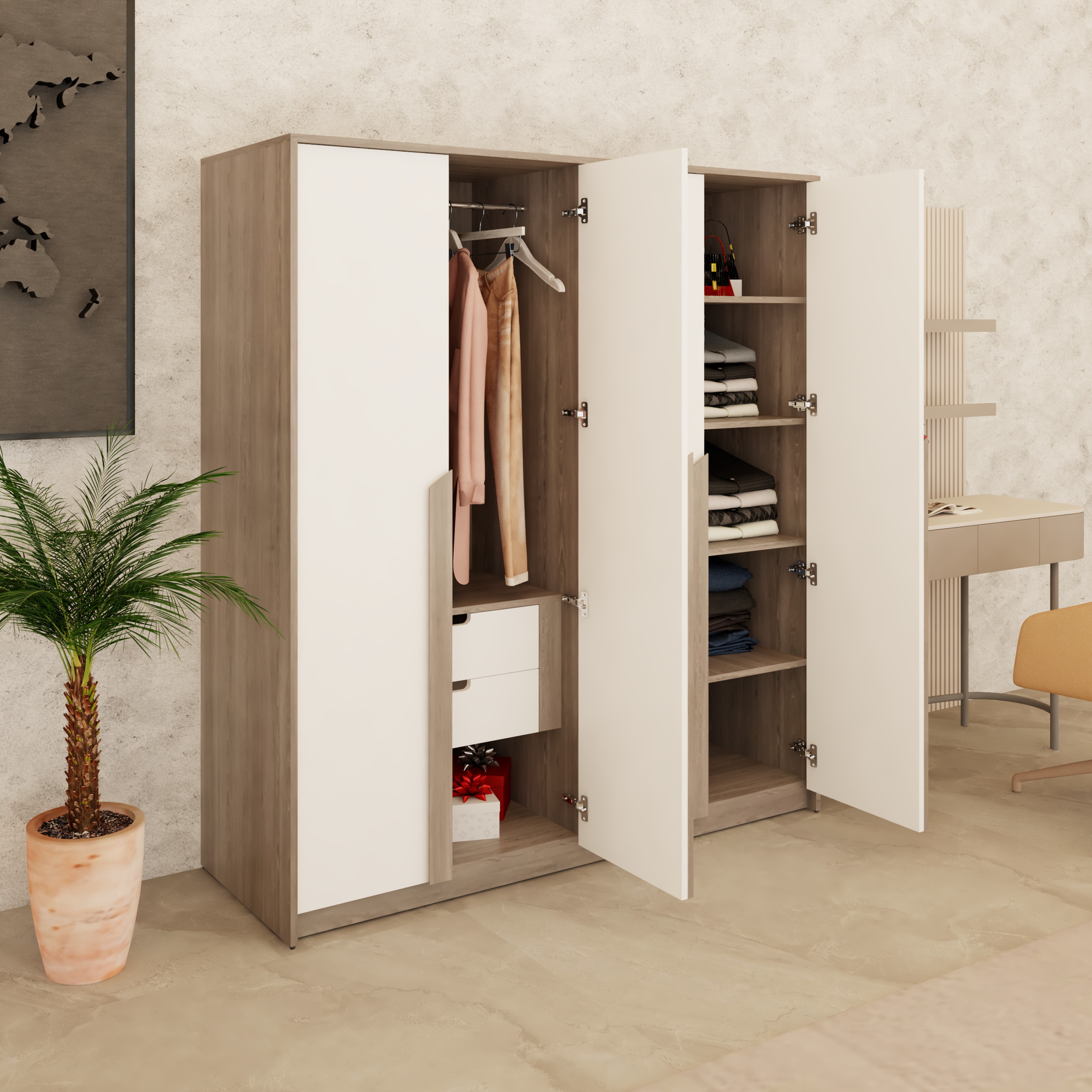 [Happy Home Furniture] PONIX, Tủ quần áo 4 cánh mở, 160cm x 54cm x 176cm ( DxRxC), TCM_114