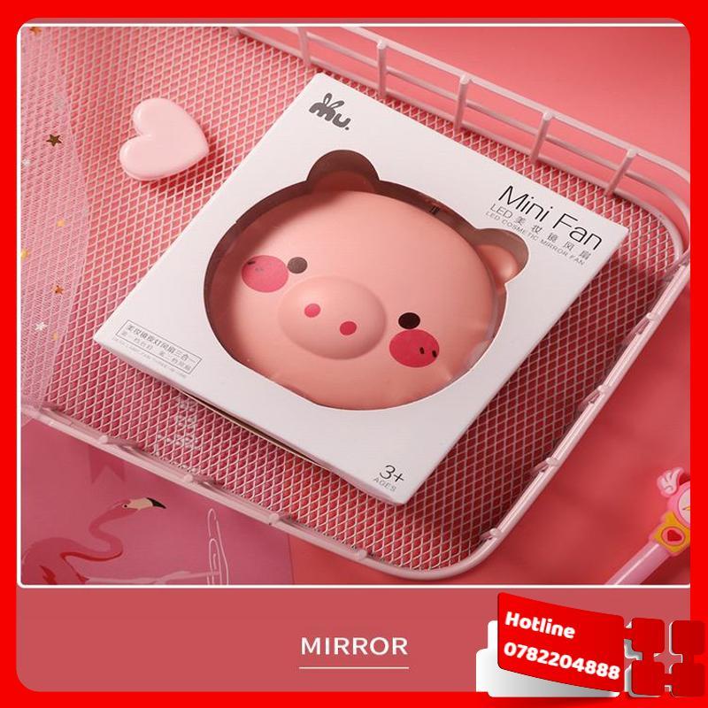 Quạt Sạc Mini Kèm Đèn Gương Hình Pepapig Siêu Cute - Loại Tốt