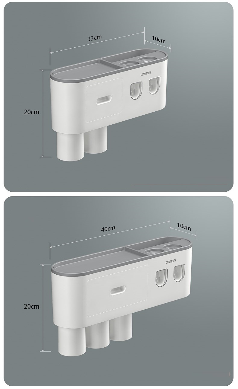 Bộ 2 nhả kem đánh răng tự động OENON, Kệ nhà tắm thông minh kèm cốc láp đặt dán tường - 2NHAKEM