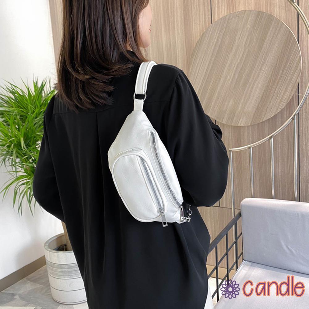 Túi Đeo Hông Da Pu Màu Trơn Phối Dây Xích