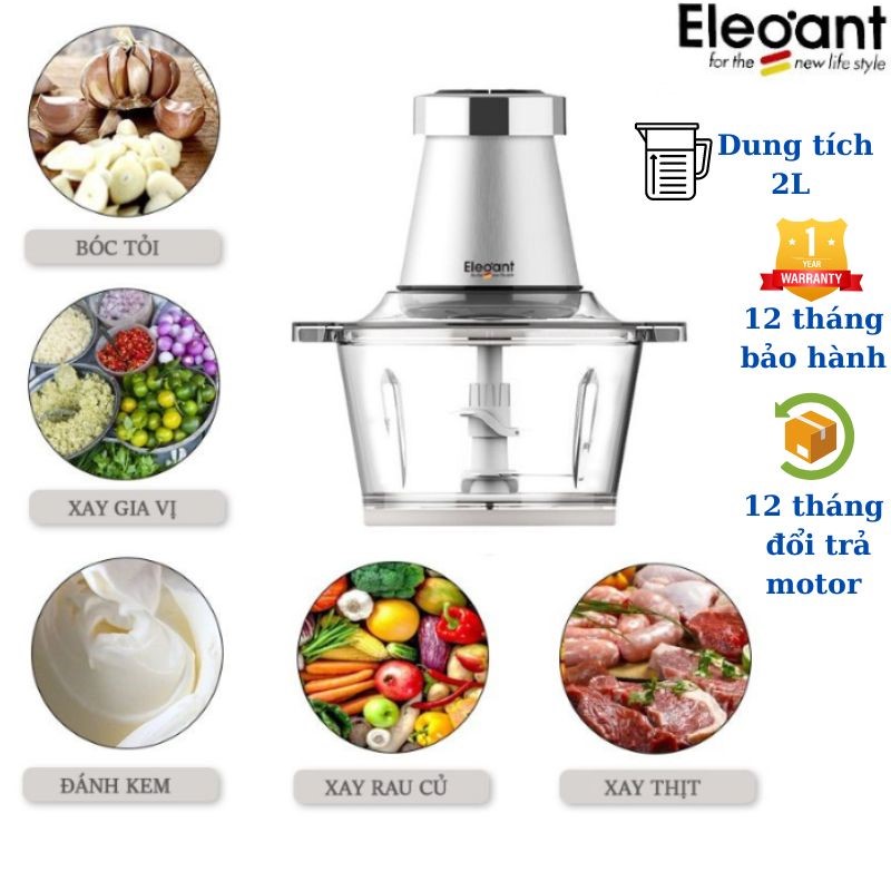 Máy Xay Thịt Đa Năng 2Lít Elegant FC-J08 Xay Thịt,Bóc Tỏi,Đánh Trứng Thương Hiệu Đức-Hàng chính hãng