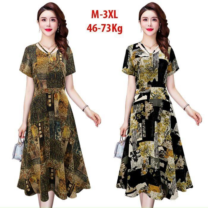 ️Có Big Size️ Đầm Trung Niên Cao Cấp Dự Tiệc Cho Mẹ, Đầm Trung Niên In Họa Tiết Thời Trang