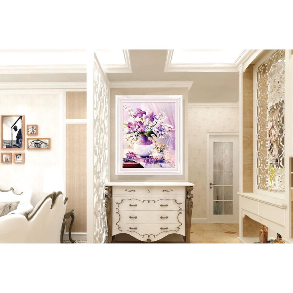 Tranh Đính Đá BÌNH HOA KHOE SẮC . Kích Thước: 60cm x 50cm
