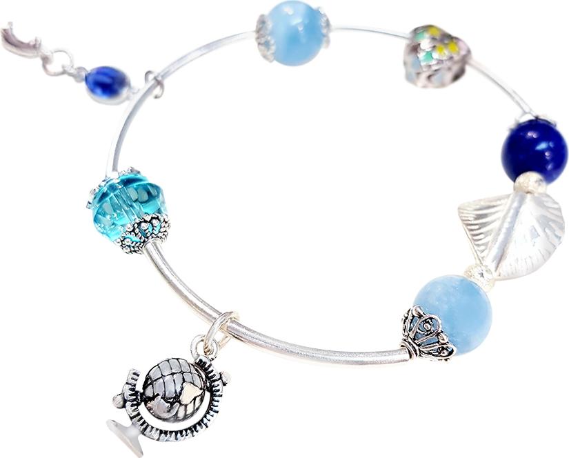 Vòng Tay Laliz Mệnh Thủy Mộc Đá Aquamarine Mix Đá Pha Lê + Charm