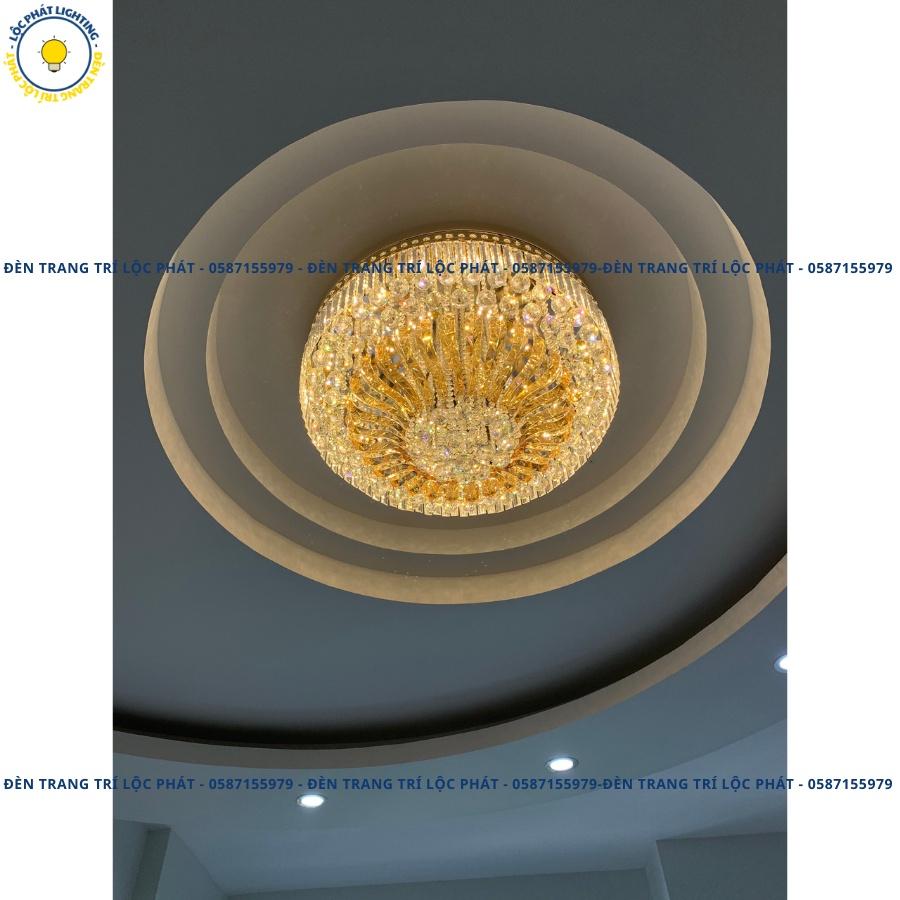 Đèn trần, đèn ốp trần pha lê tròn 305 sang trọng hiện đại 3 chế độ sáng trang trí phòng khách