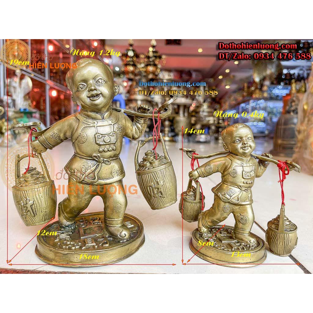 Đồng Tử Nam Gánh Gậy Như Ý 2 Thùng Kim Bảo Bằng Đồng Phong Thủy