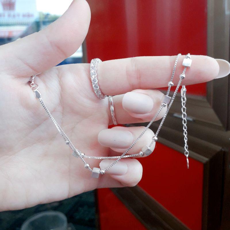 Lắc tay bạc kép phối khối vuông YN JEWELRY