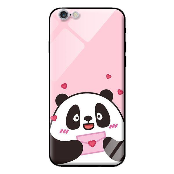 Ốp kính cường lực cho iPhone 6 Plus Panda Nền Hồng - Hàng chính hãng