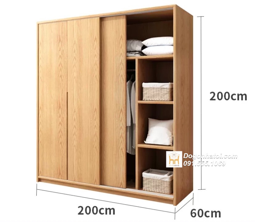 Tủ quần áo gỗ sồi cửa lùa cao cấp C2m xD2m4 - TA238