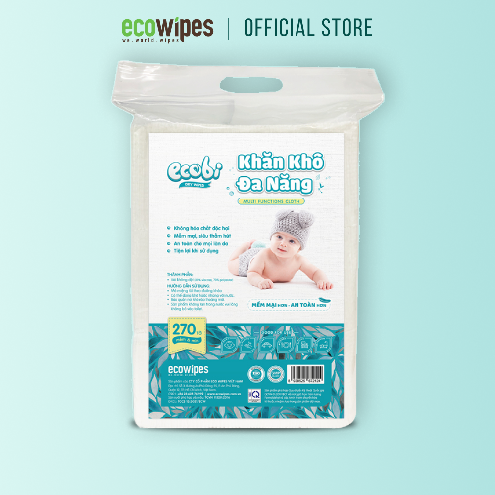 Khăn khô đa năng cao cấp cho bé EcoWipes Ecobi không mùi không paraben an toàn cho da bé