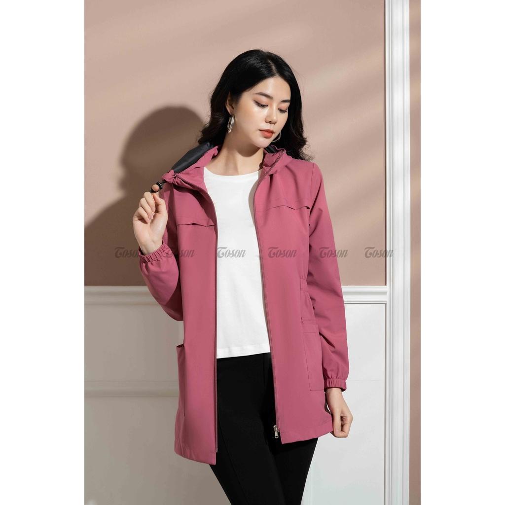 Áo khoác gió Hồng đỗ dáng dài có mũ - TOSON - AGD01P31