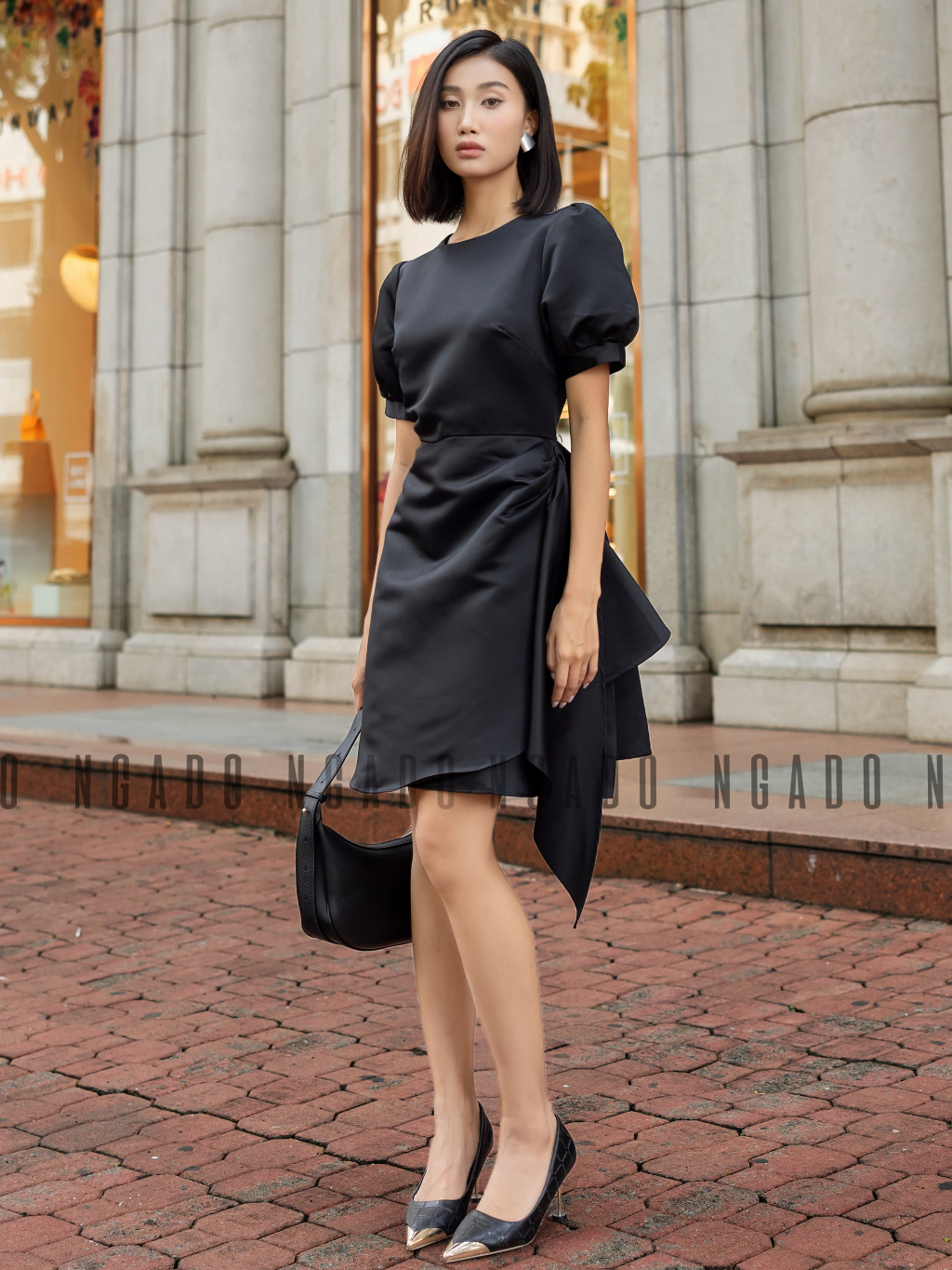 Đầm đen cổ tròn NGADO , đầm nữ , váy đầm thiết kế , sang trọng , dự tiệc