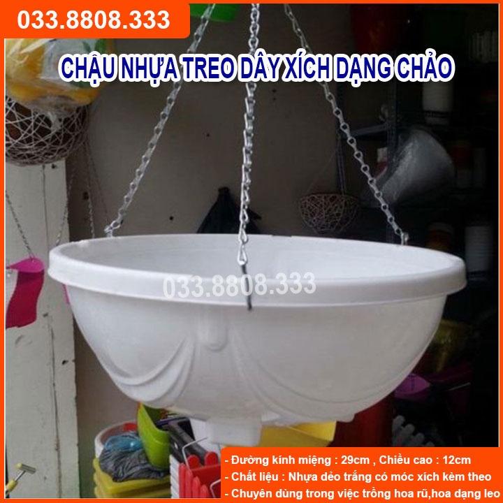 Combo 3 Chậu Chảo Nhựa Trắng 29x12 - Chậu Trồng Hoa Rủ