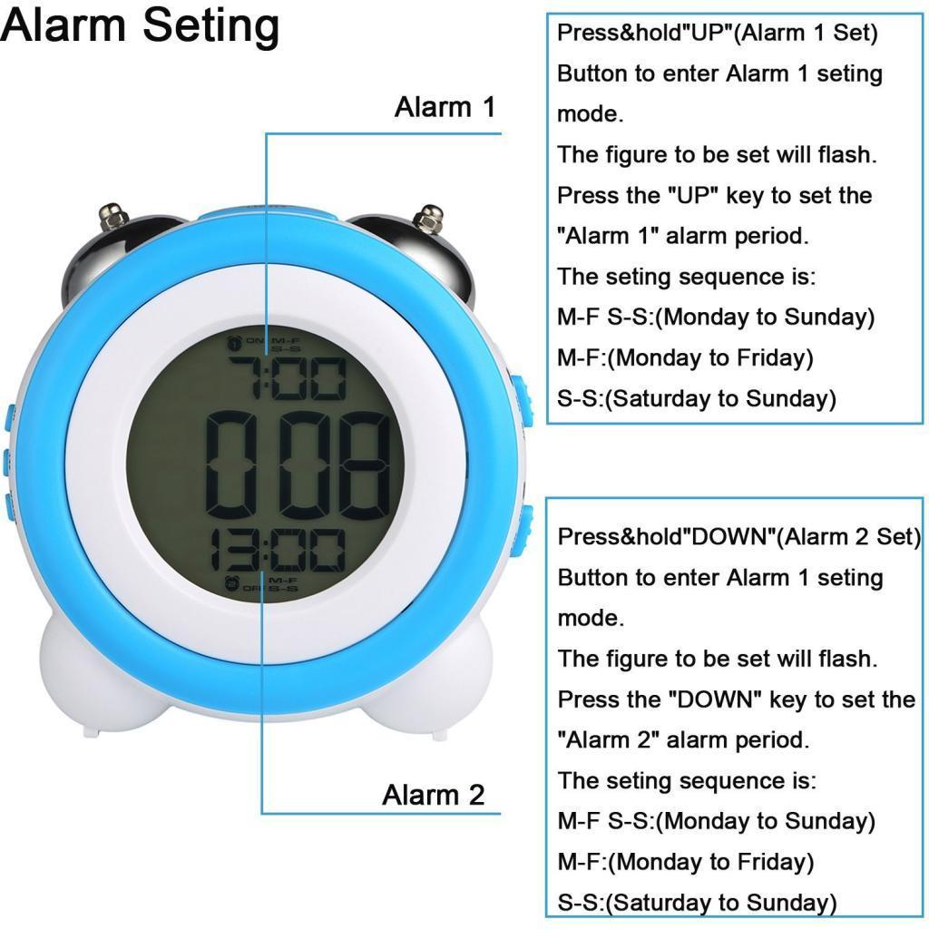 Digital Dual Alarm Clock Loud Alarm Clock Twin Bell Kids Small Clock blue