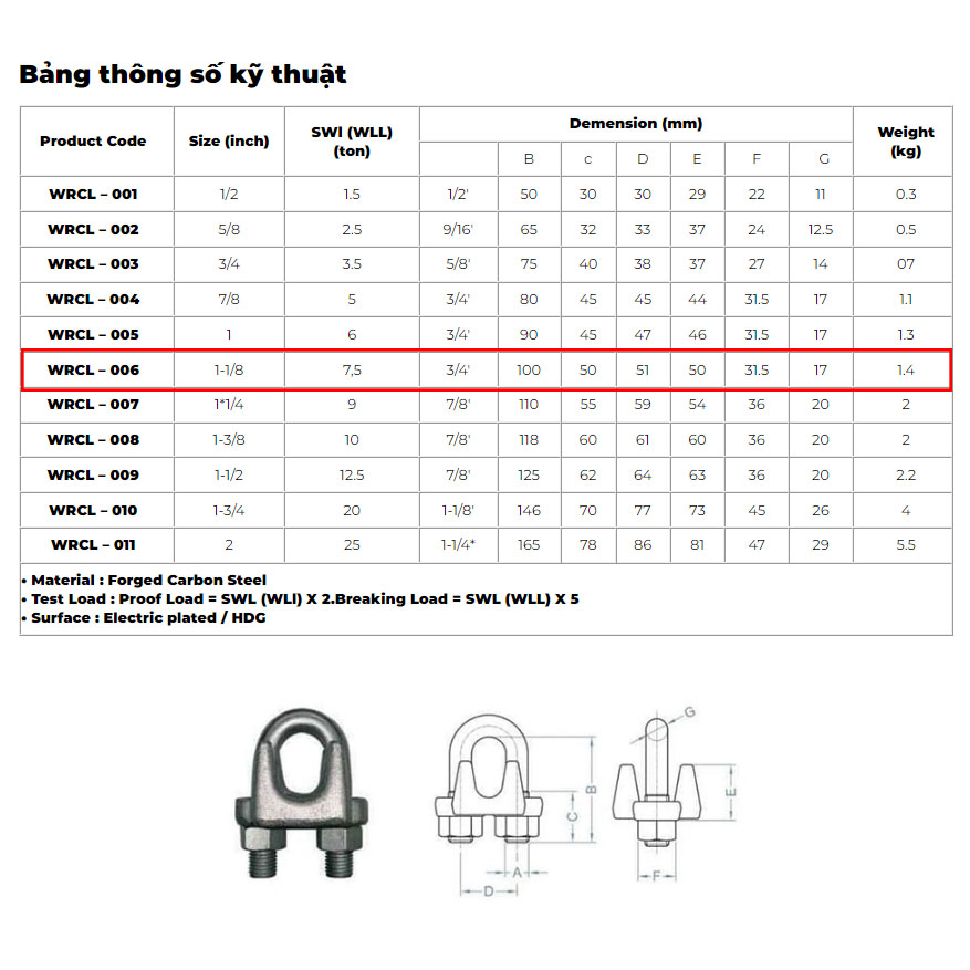 Ốc siết cáp mạ kẽm phi 6 và móc khóa cáp tời quay tay 600LBS-2000LBS, cóc cáp, ốc xiết cáp, ốc siết và móc tời thay thế 