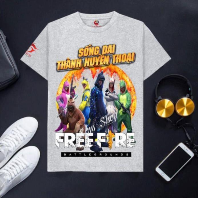 VHL Store Áo Free Fire cotton màu xám cổ tròn cực hot Kelly + Meguie VHL Store