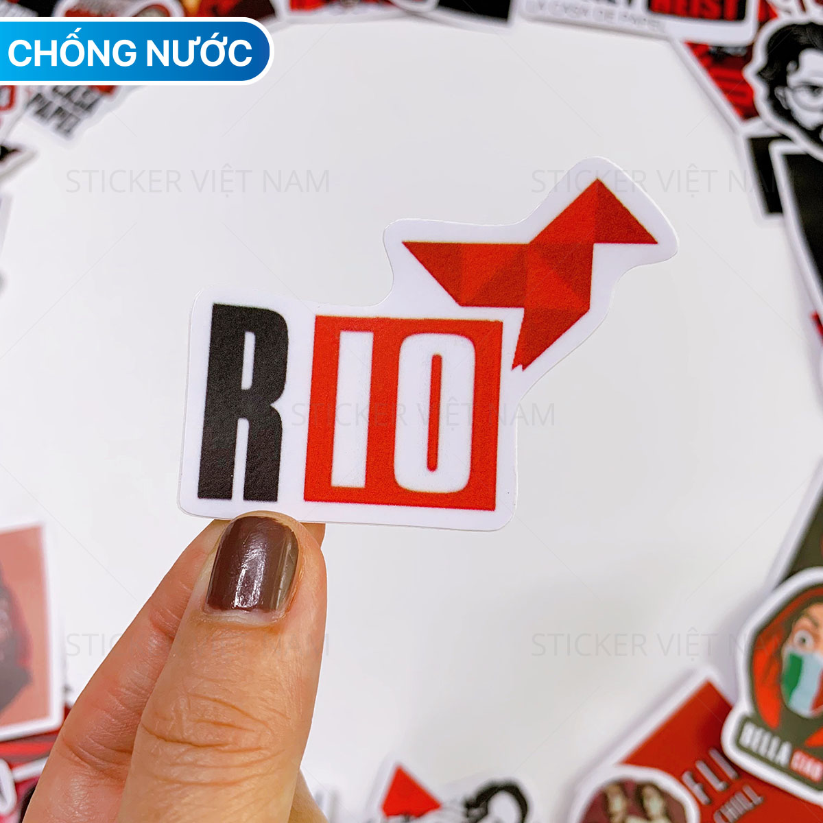Sticker Money Heist - Phi Vụ Triệu Đô - Chất Liệu PVC Chất Lượng Cao Chống Nước - Kích Thước 4-8cm
