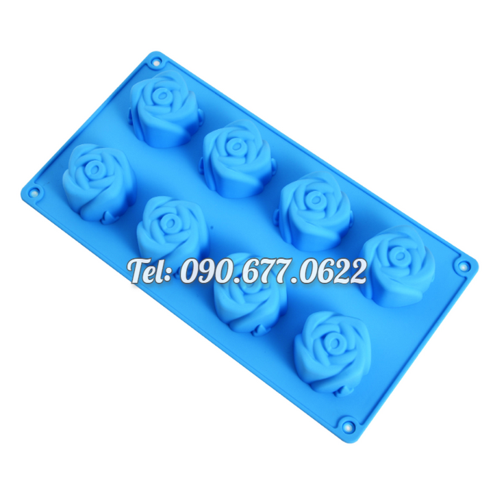 Khuôn silicone làm bánh, rau câu, socola 8 hoa hồng – Mã số 1395