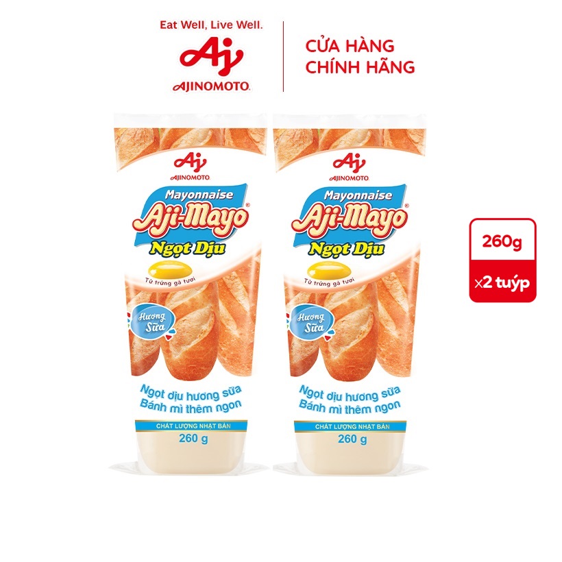 Combo 2 Tuýp Xốt Mayonnaise Aji-mayo® Vị Ngọt Dịu 260g/Tuýp