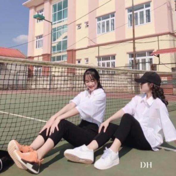 Áo sơ mi trắng nữ, áo sơ mi tay lỡ dáng thụng ND8
