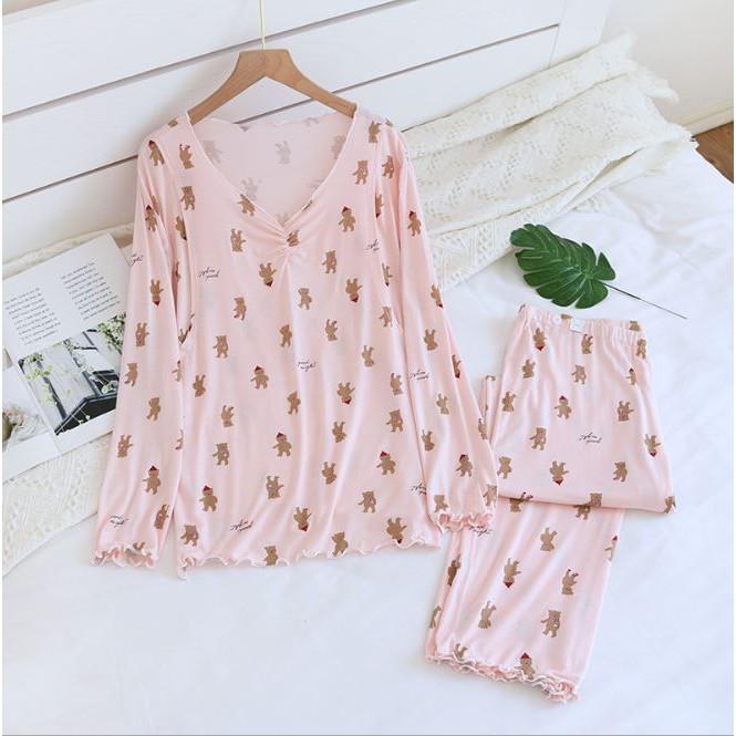 Đồ Bộ Bầu Và Sau Sinh AZ27221 Chất Liệu Cotton Thun Mặc Nhà Mùa Hè Có Thiết Kế Cho Con Bú