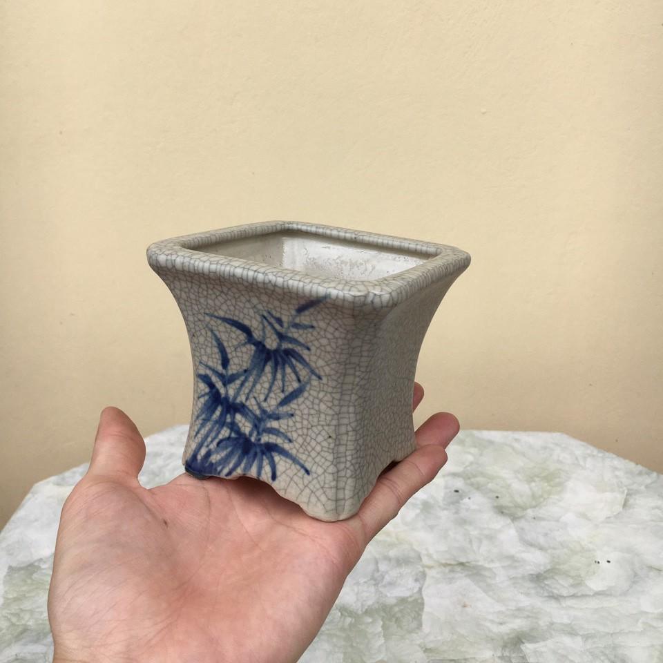 Chậu bonsai Vuông mini men Rạn gốm Bát tràng 1 size BM-84