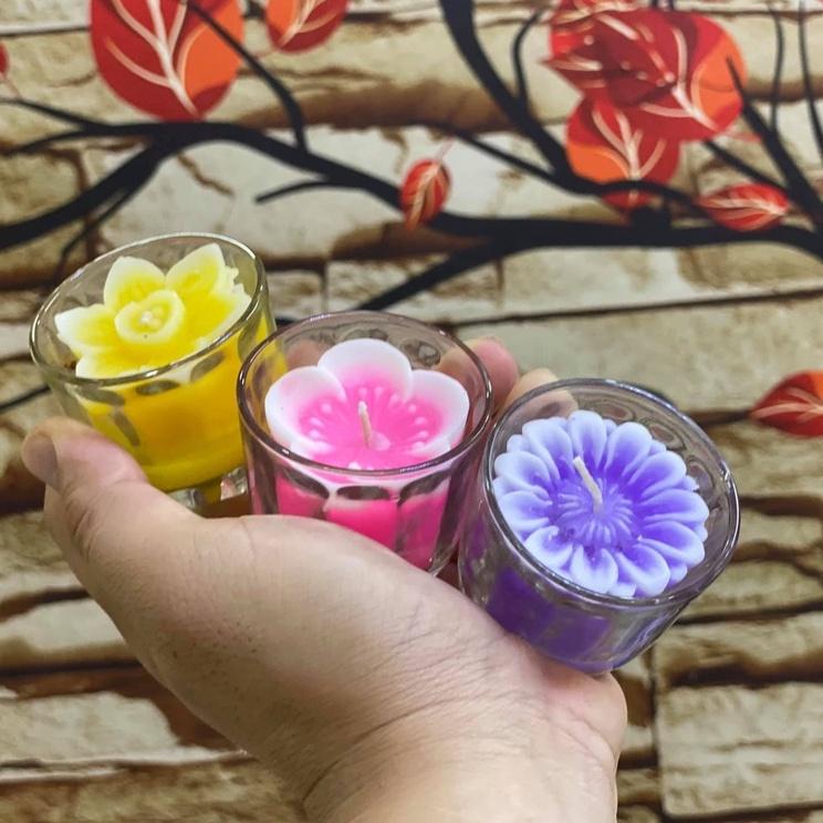 Hộp nến 6 ly nhiều màu - nến ly hoa hồng hoa cúc - cốc nến trang trí cao cấp candle shop
