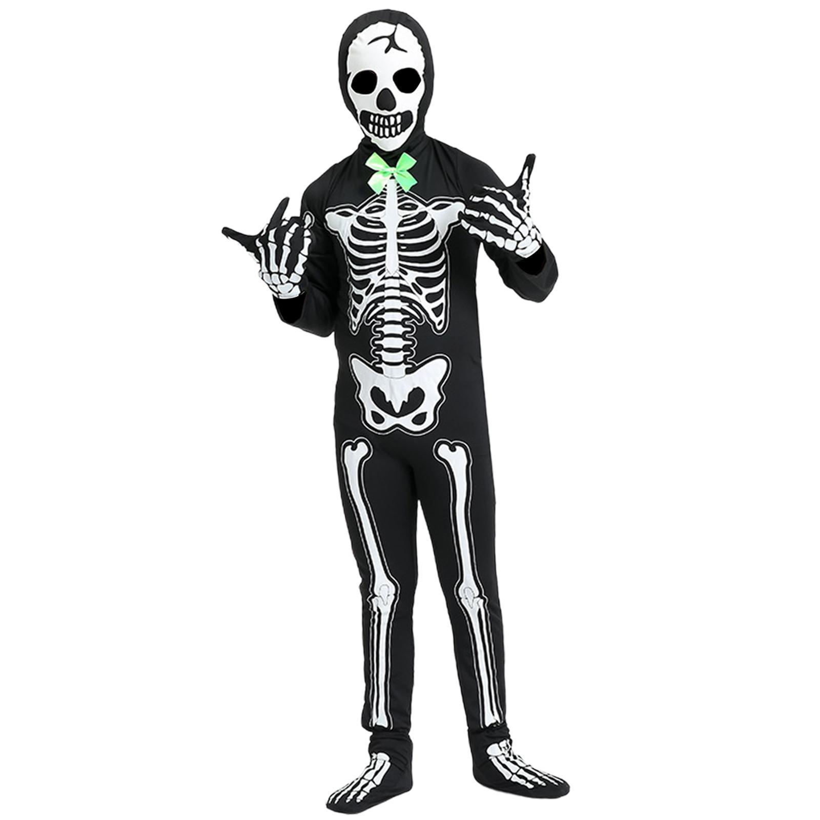 Kids Halloween Skeleton Costume Halloween Clothes Cosplay with Gloves Hat Glow in The Dark Scary Decor Clothing Outfit for Party Fancy Dress