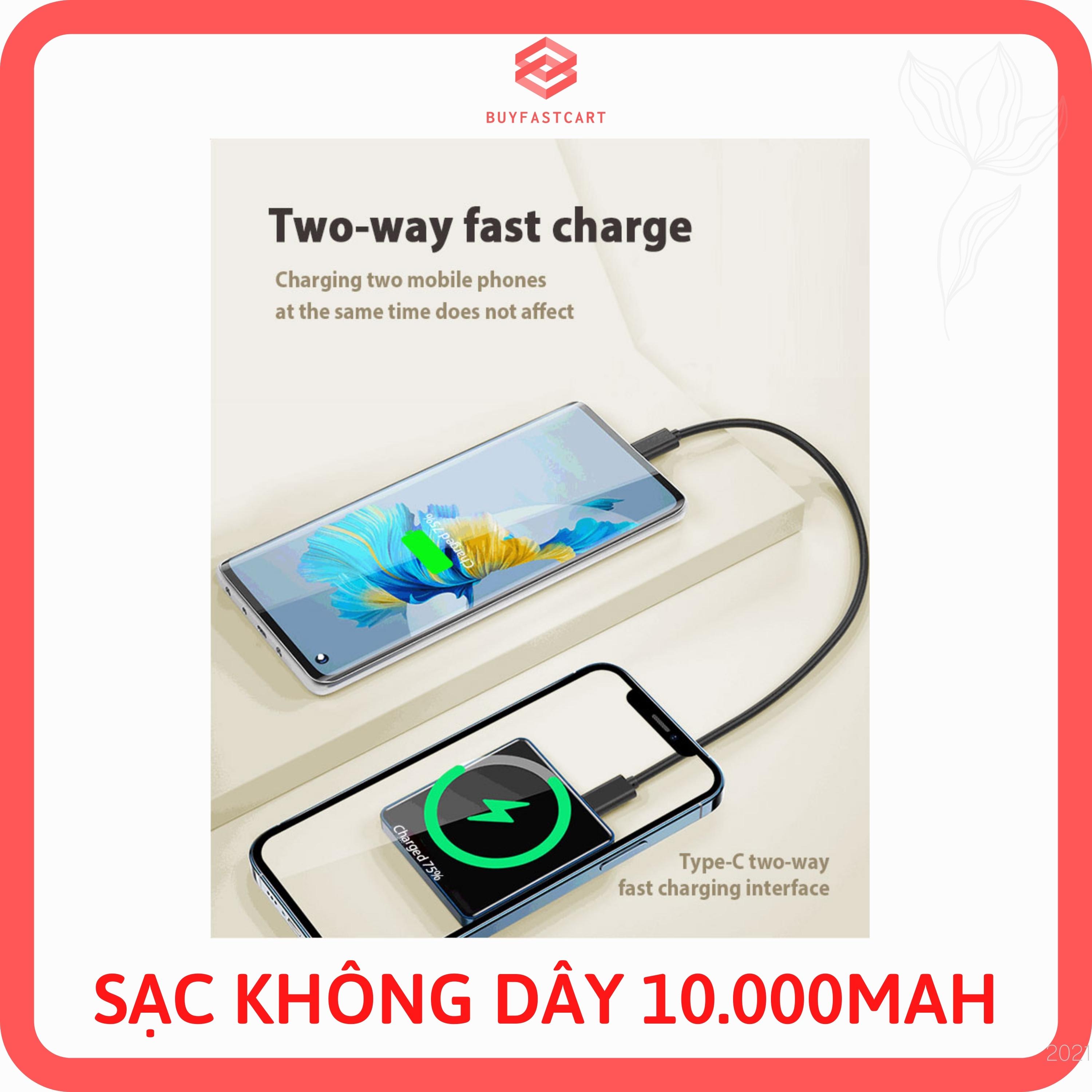 Pin Sạc Dự Phòng Hỗ Trợ Sạc Không Dây QI Wireless 10.000mAh cho iPhone Samsung