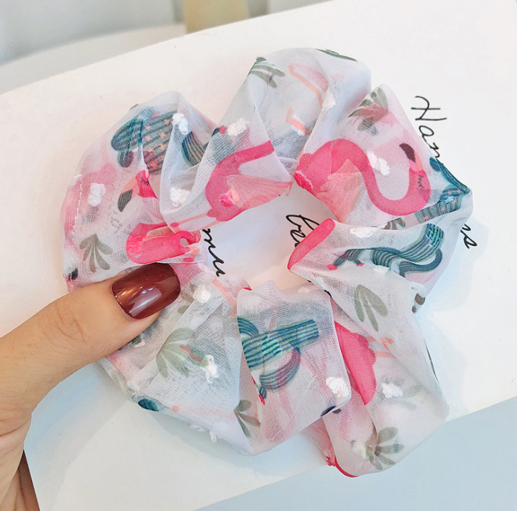 Dây buộc tóc -  Scrunchies hồng hạc voan mềm dễ thương HD71