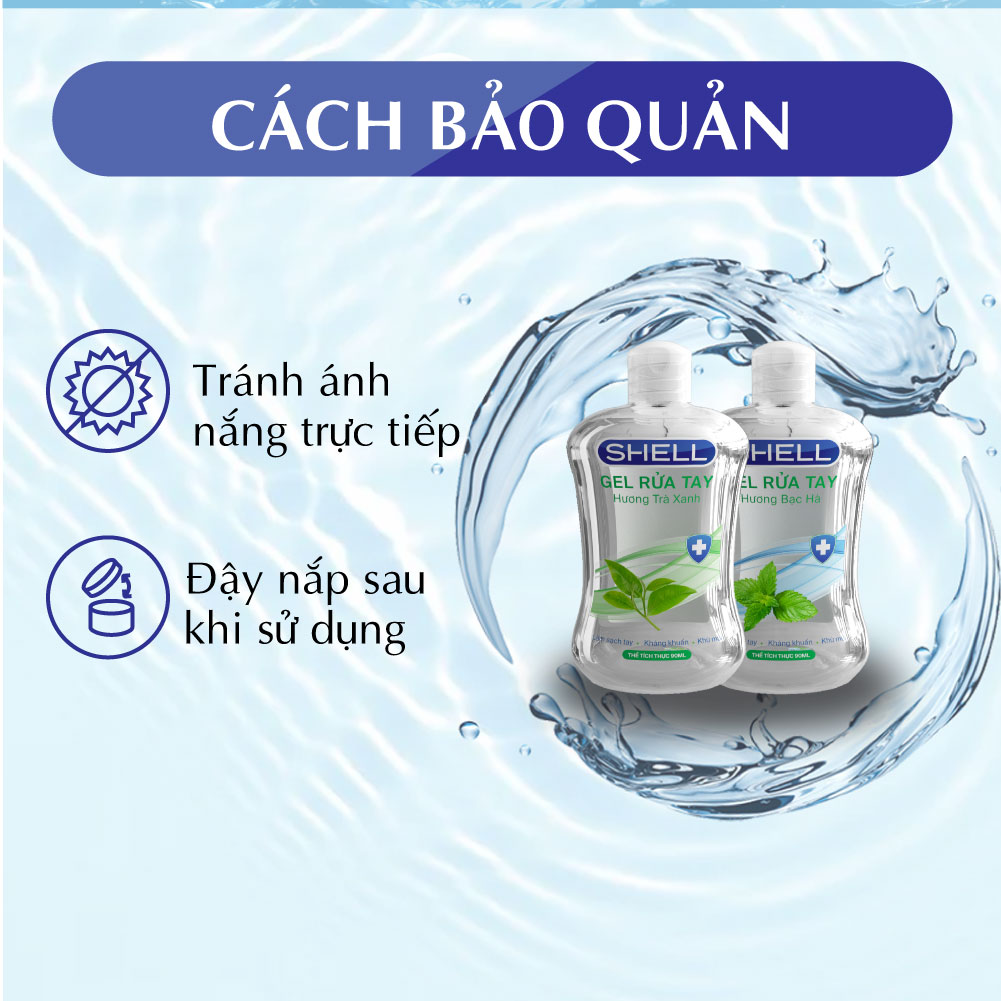 [900ml] Bộ 10 Nước rửa tay Shell - Gel Rửa Tay Khô - Cồn Hữu Cơ - Hương Bạc Hà - Chống Vi Khuẩn, Diệt Trùng, Không Hại Da Tay - 90ml/Chai