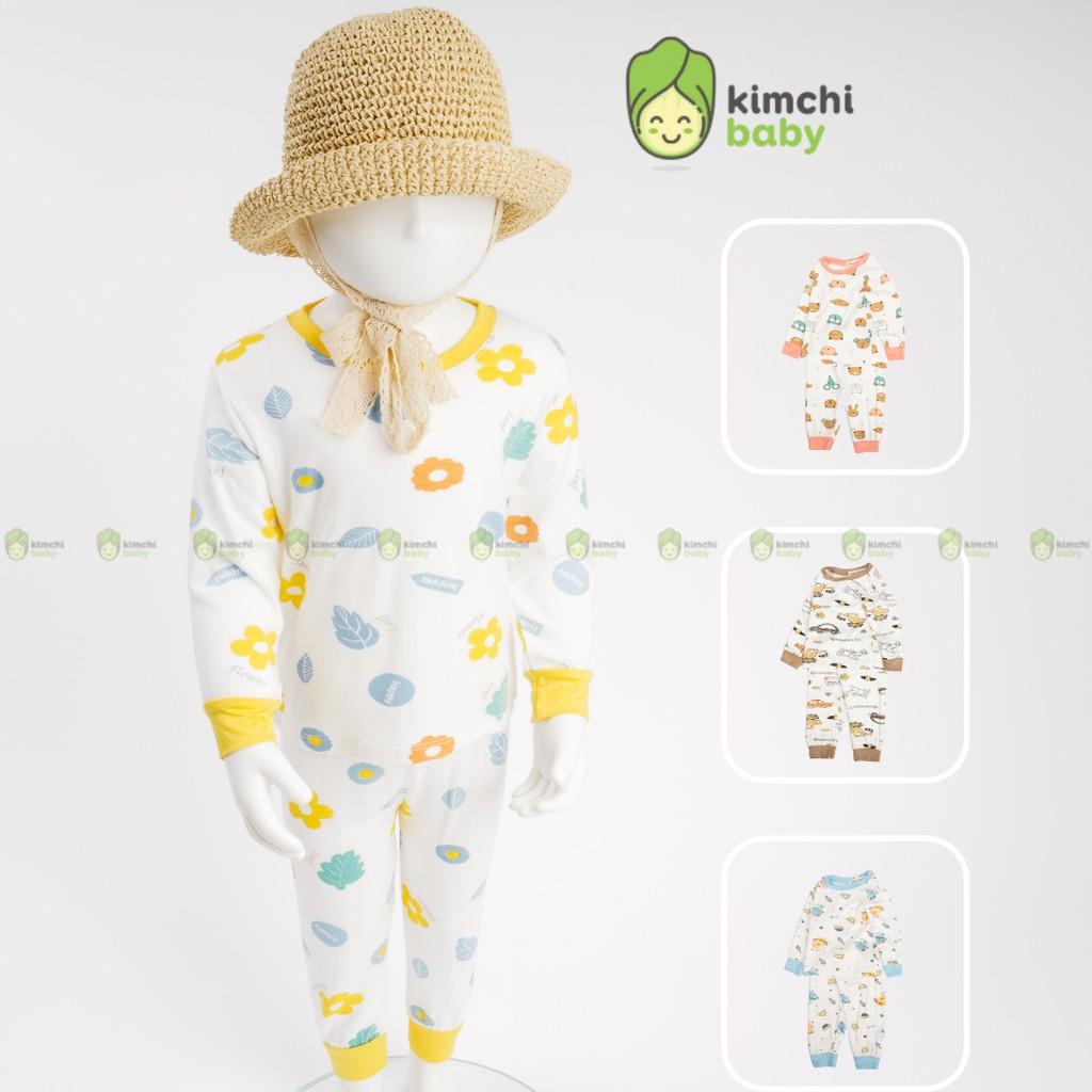 Đồ Bộ Bé Gái, Bé Trai Minky Mom Vải Thun Lạnh Họa Tiết Máy Xúc Hoa Lá Phối Viền, Bộ Dài Tay Thu Đông Cho Bé MKMTD2125