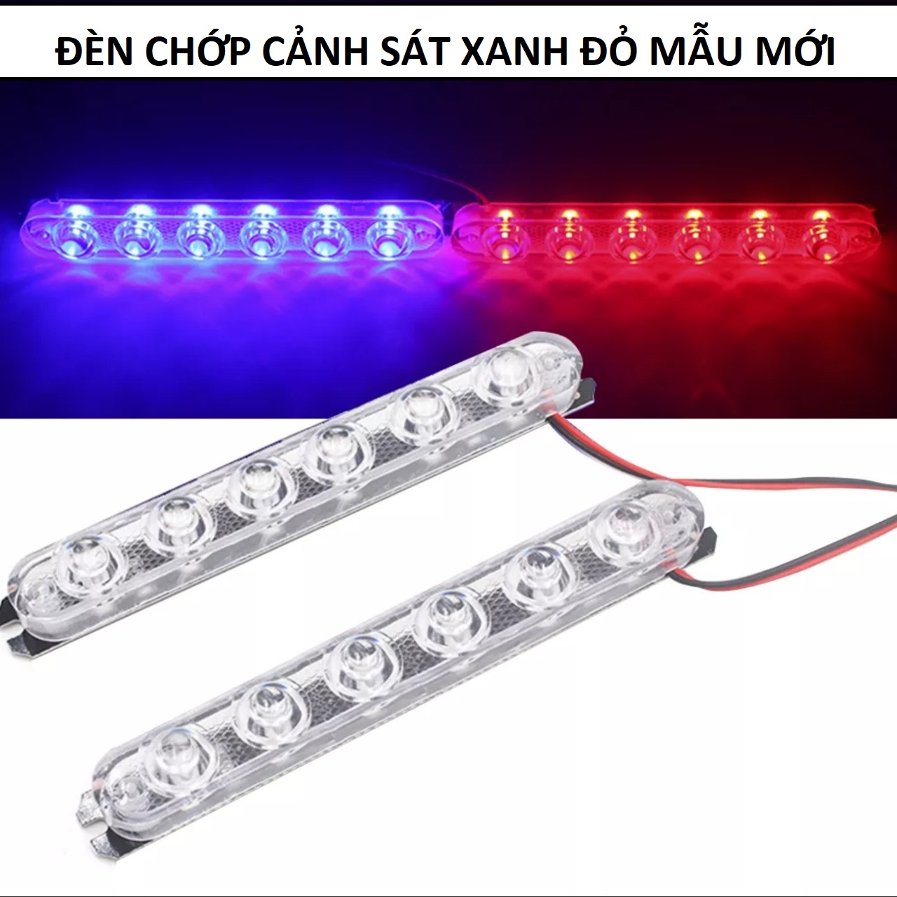 (LOẠI TỐT) Đèn chớp trang trí xe máy ô tô xanh đỏ polie 12 led mẫu mới có chống nước lắp các xe