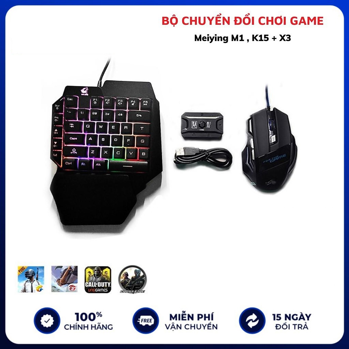 Combo bộ chuyển đổi Meiying M1 và bàn phím K15, chuột X3 chơi PUBG, Free Fire