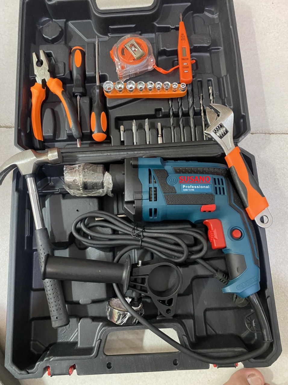 Bộ máy khoan điện ACZ 2000W khoan tường, khoan sắt, khoan bê tông máy 2 pin, đảo chiều và mũi khoan