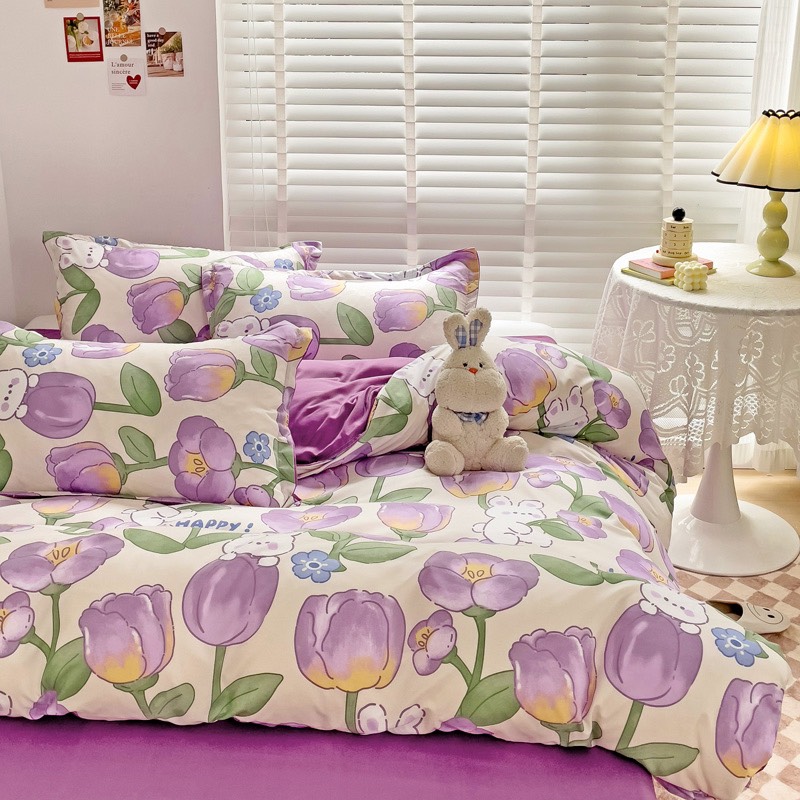 Bộ chăn ga gối cotton LIDACO PL1 - Thỏ hoa tím SP001490