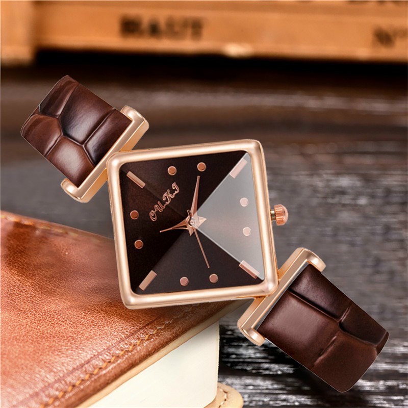 Đồng hồ thời trang nữ DOHORA VN OUKJ DSDH104 mặt hình thoi đa điểm dùng pin mẫu mới cực hot chống nước sinh hoạt nhẹ dây da dành cho học sinh cấp 2 sinh viên - Hàng nhập khẩu
