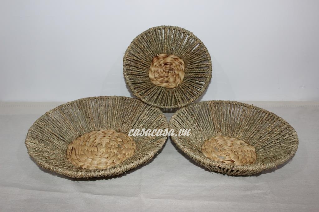 Bộ 3 khay hình tròn đan lục bình kết hợp cói, khay trang trí, đựng trái cây, bánh kẹo - SD1204A-3NA
