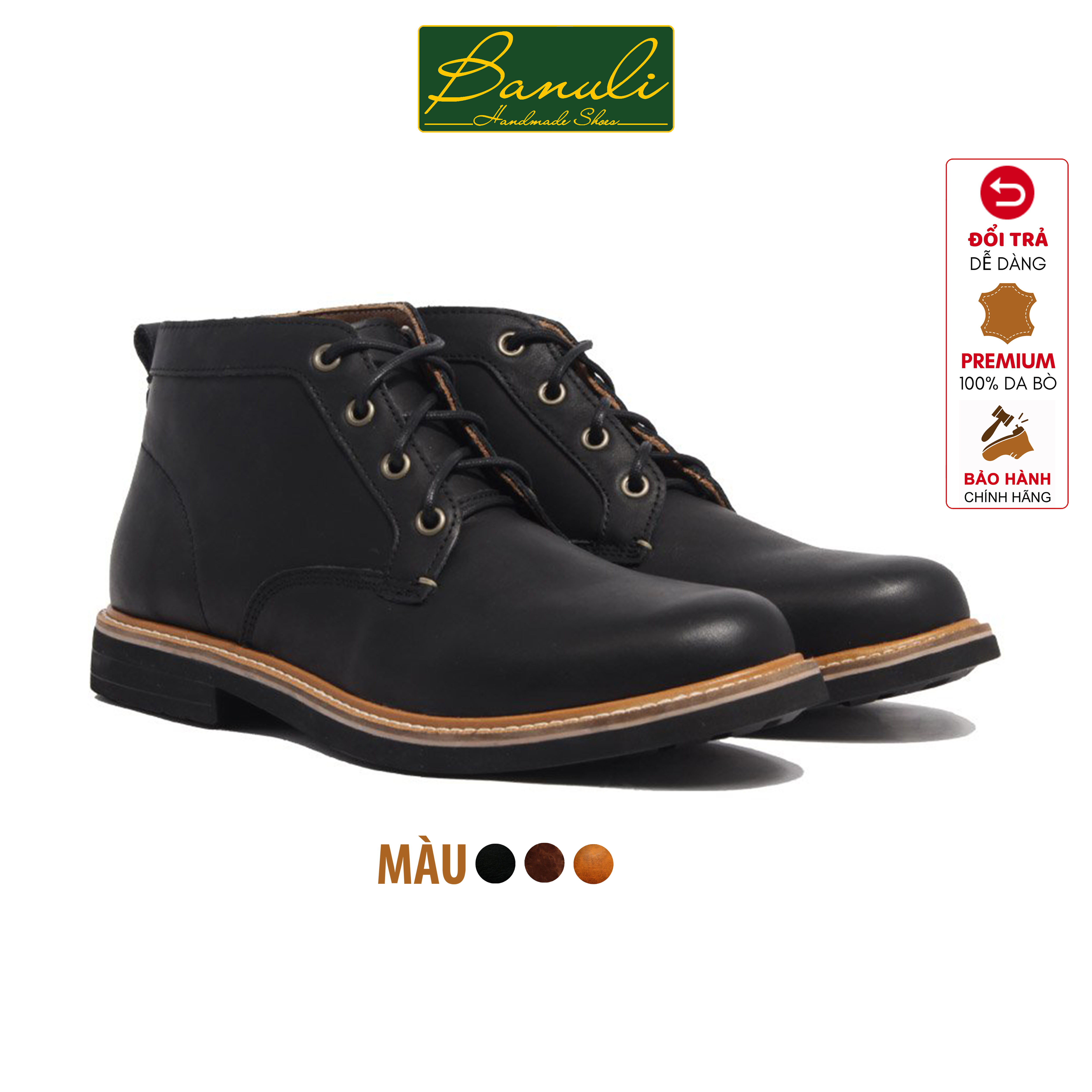 Giày Bốt Nam Banuli Da Bê Italian Chuckka Boots  B3CK1 (Da Itali Mềm Dẻo, Đế Kháng Trượt, Bảo Hành Trọn Đời)