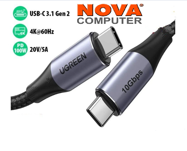Ccáp USB type C 3.1 gen2 1M 100W 5A màu đen sạc siêu nhanh hỗ trợ PD chống nhiễu Ugreen 80150 US355 Hàng Chính Hãng