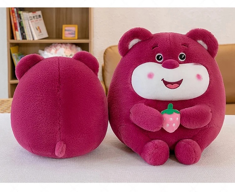Thú nhồi bông lotso tròn ôm dâu đáng yêu - Size 20cm - Quà tặng gấu dâu tròn vo mềm mịn cute - Gối ôm cho bé.