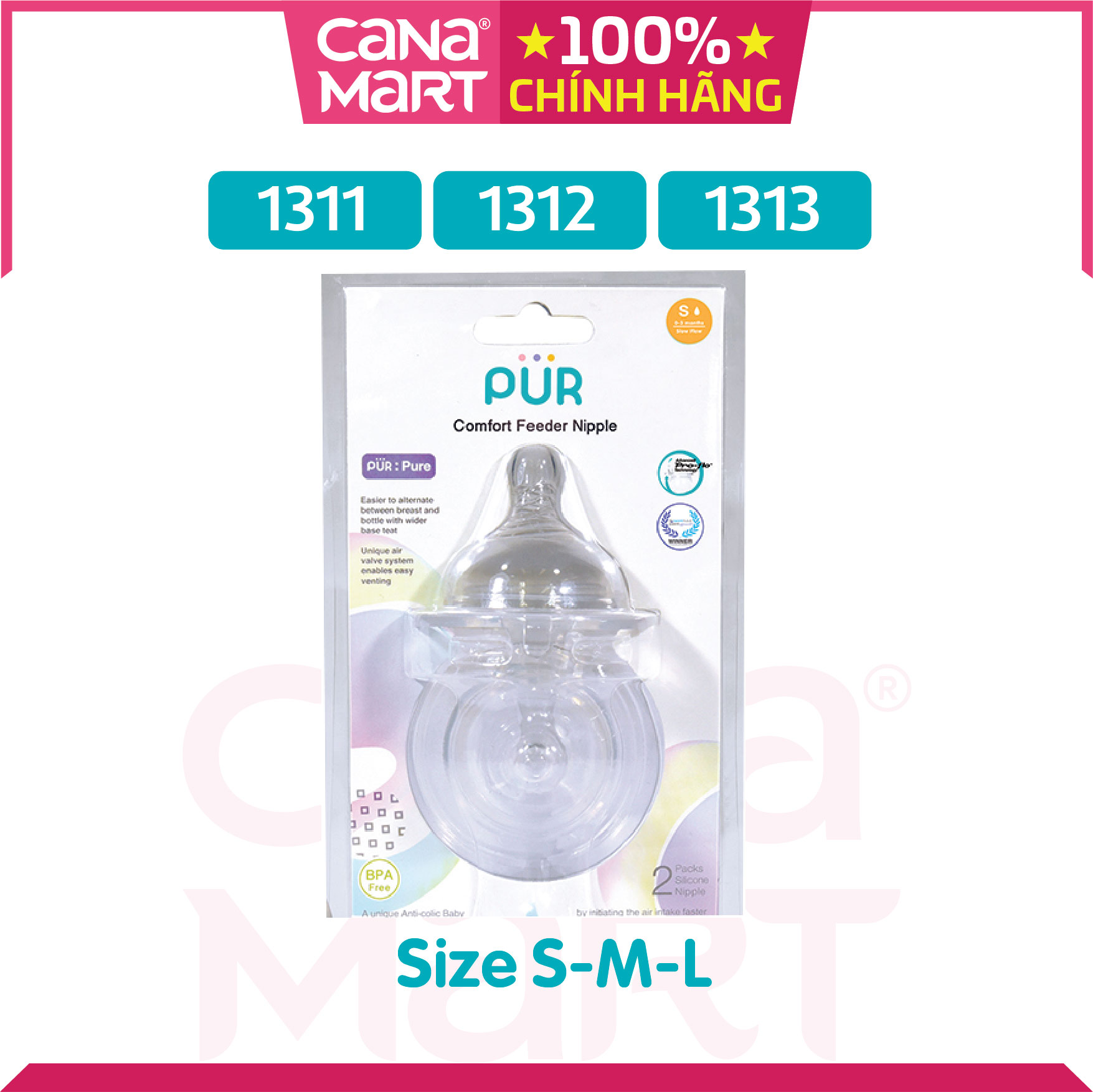 Set 2 núm ti cho bình miệng rộng Pur Comfort Feeder