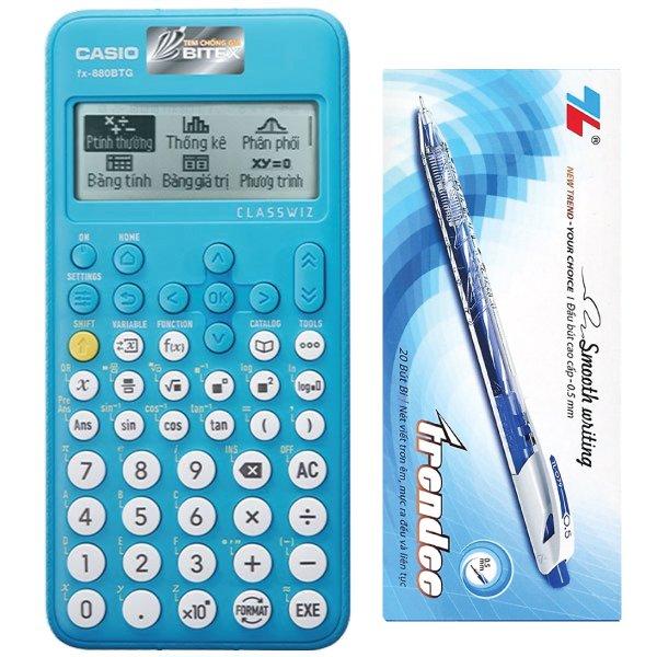 Combo Máy Tính CASIO FX-880BTG - Màu Xanh Biển + Hộp 20 Bút Bi 0.5 mm Treeden