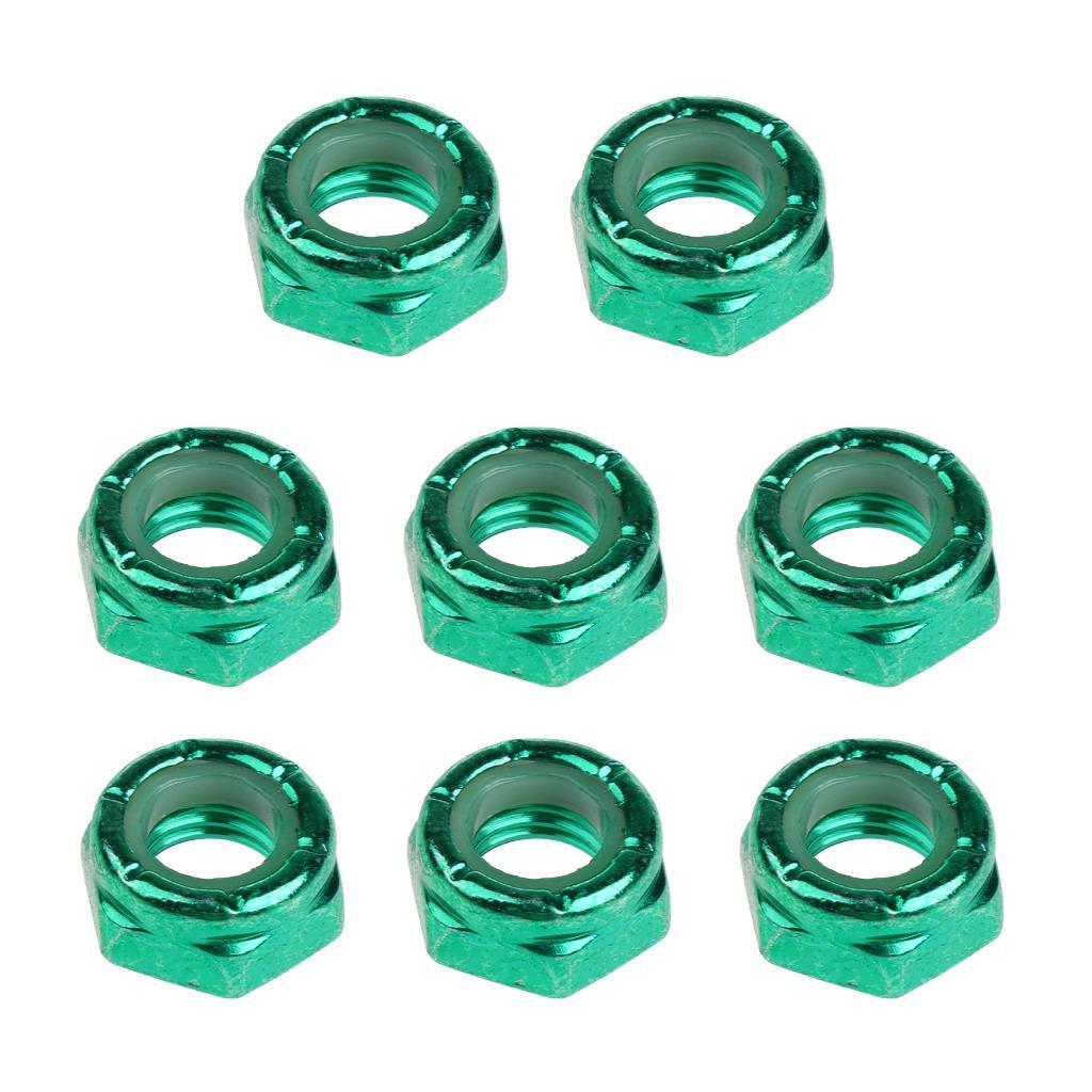 16pcs Skateboard Wheel Axle Nuts for Longboard Trucks, Carbon Steel, Green&Blue Color