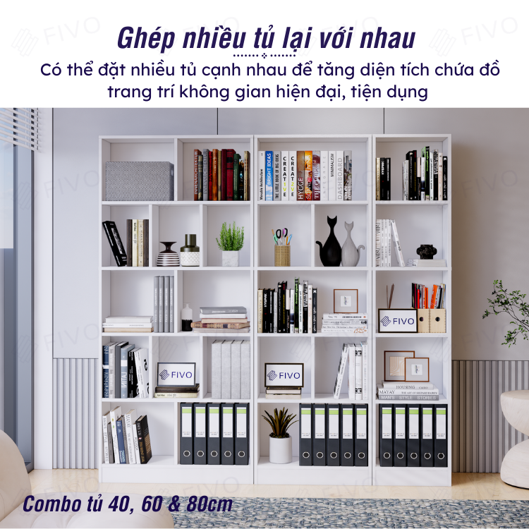 Kệ Sách Gỗ Đứng Đa Tầng Màu Trắng FB73 FIVO, Gỗ Chống Ẩm Cao Cấp, Diện Tích Rộng Rãi Để Sách A4, Các Tập Hồ Sơ Lớn