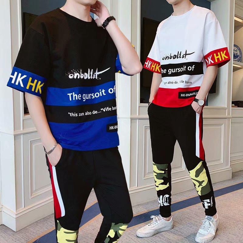 Set Áo Thun Ngắn Tay Và Quần Dài Họa Tiết Rằn Ri Thời Trang Dành Cho Nam